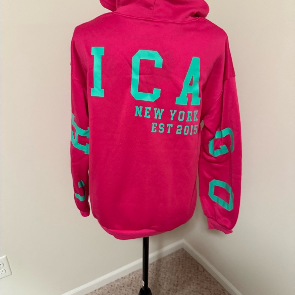 SHEIN Pink and Green Pullover Hoodie Sweatshirt